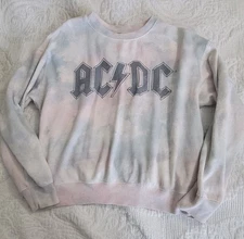 AC/DC  tie die sweatshirt Juniors Medium Baby Blue White and Pink Soft