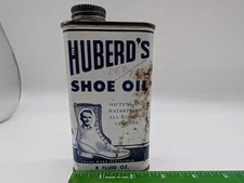 Vintage Huberds Shoe Oil 8 Oz Waterproof Leather Conditioner Oiler Can Tin Empty