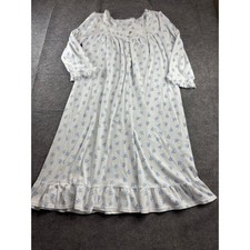 Eileen West Blue Floral Cotton Blend Lace Trim Ruffle Nightgown Womens L Whimsy