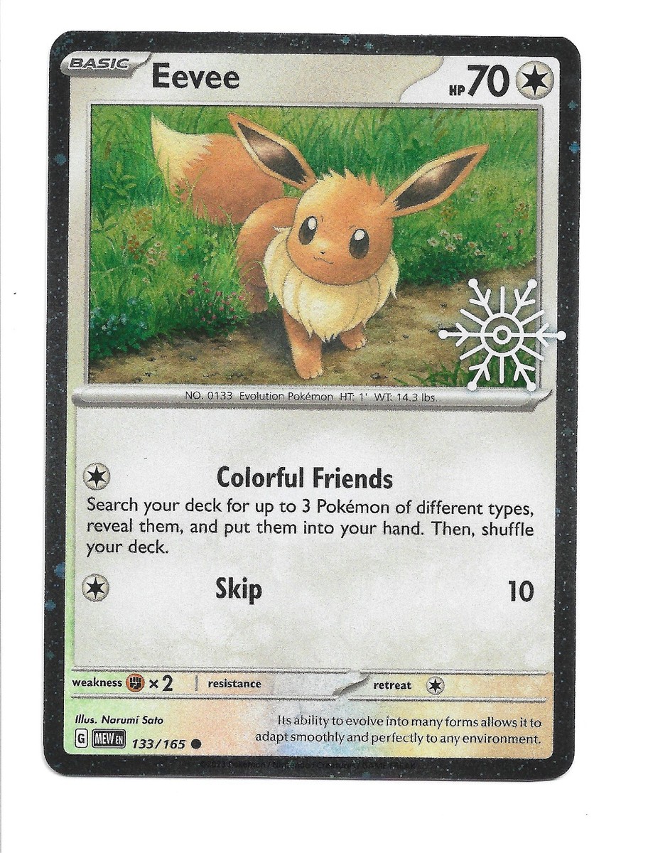 Rare Heart Swirl Eevee 133/165 Holiday Snowflake Stamp - Pokemon