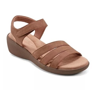 Easy Spirit Women's Kenton Strappy Low Wedge Sandals Medium Brown 8 M