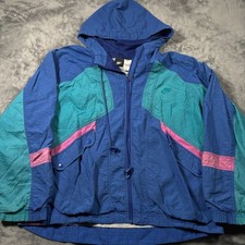 Vintage 90s Nike Windbreaker Jacket Youth Medium 10-12 Blue Colorblock Hooded