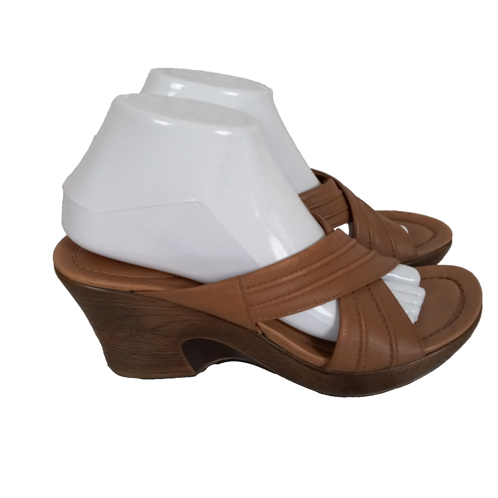 Dansko Leather Wedge Sandals Womens 39 US 8 Brown Slip On Criss Cross Classic