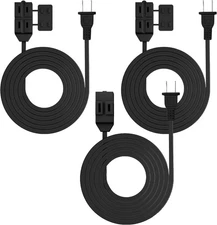 Extension Cord 6FT Black 2 Prong Indoor 3 Pack for Electric