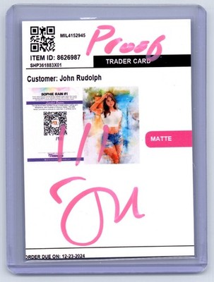 Sophie Rain Art Card Limited 1/1 Proof John Rudolph Signed Social Media Model