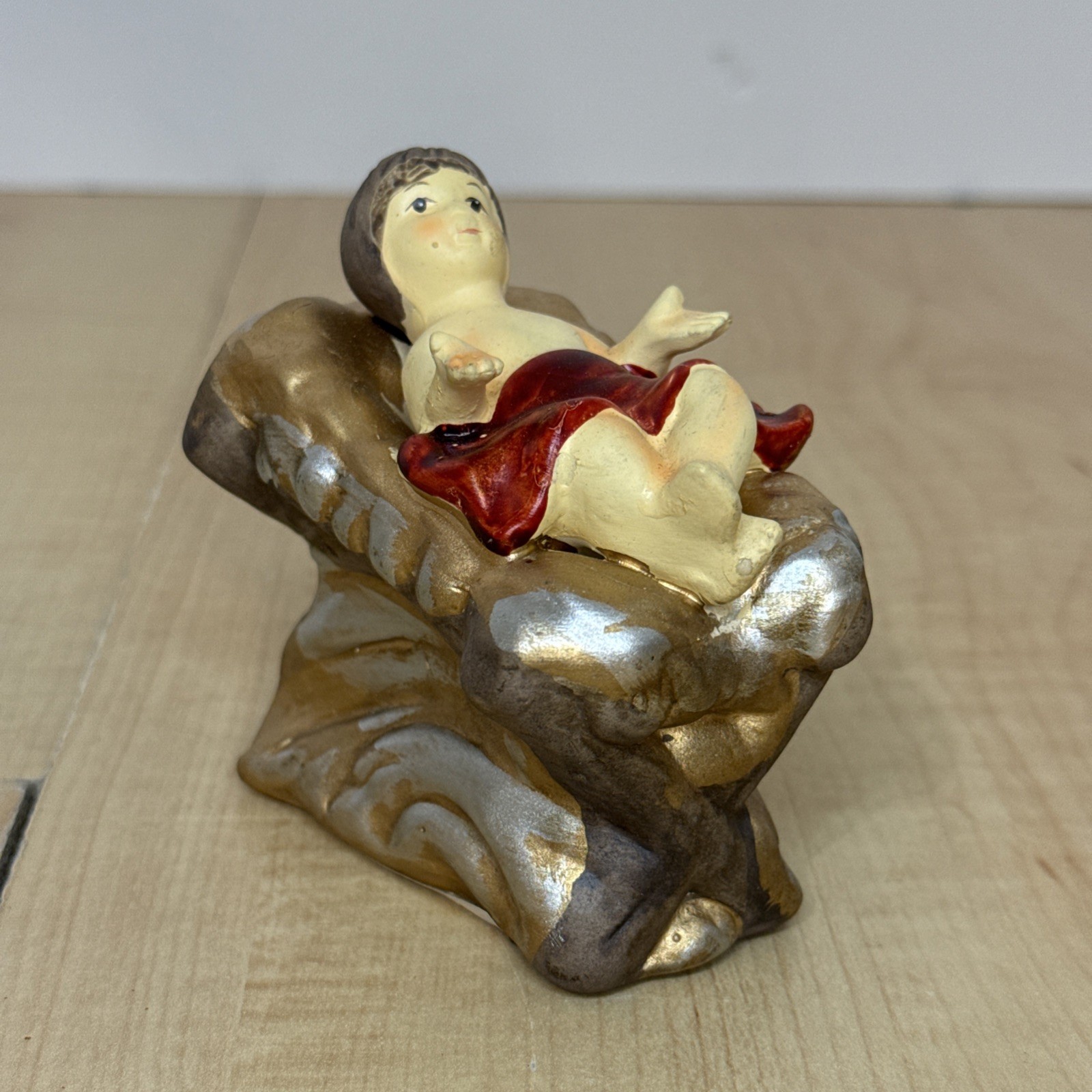 Porcelain Baby Jesus in Manger Greenbrier Nativity Christmas Figure 3.5"