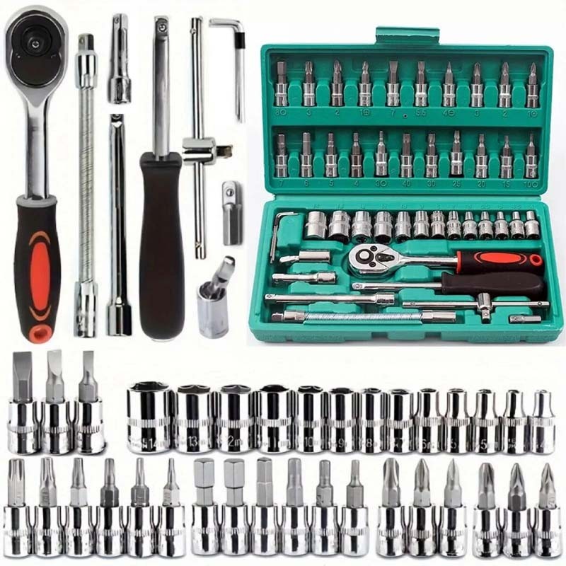 46 Pcs Socket Wrench Set 1/4" Drive Ratchet Metric Kit Garage Car Repair Tool US