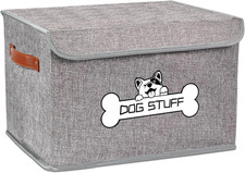Fabric Dog Toy Box with Lid, Collapsible Storage Bin, Basket Organizer with H...