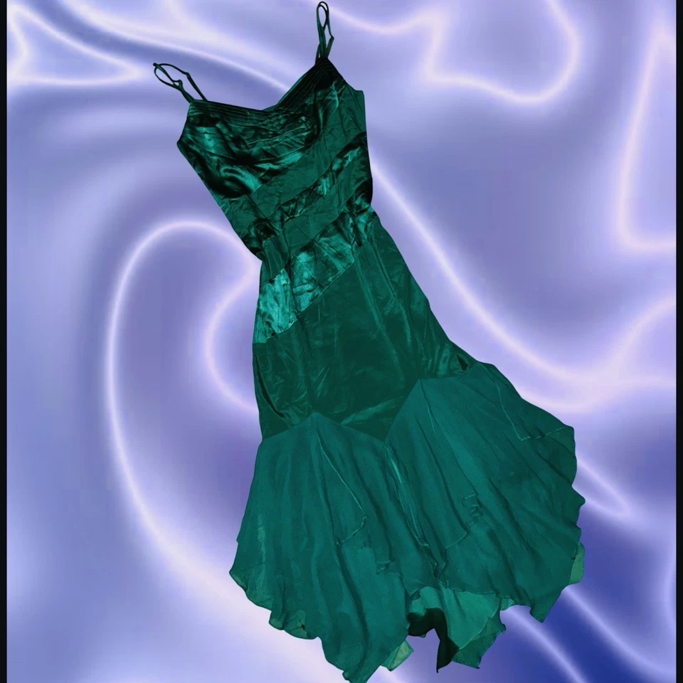 Rare Vintage Y2K Karen Milner Emerald Green Silk Fairy Dress UK Size 12 - Image 2 of 4