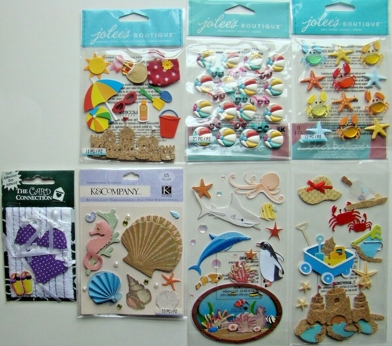 AT THE BEACH LOT OF 7 Stickers Jolee's NEW! crab starfish