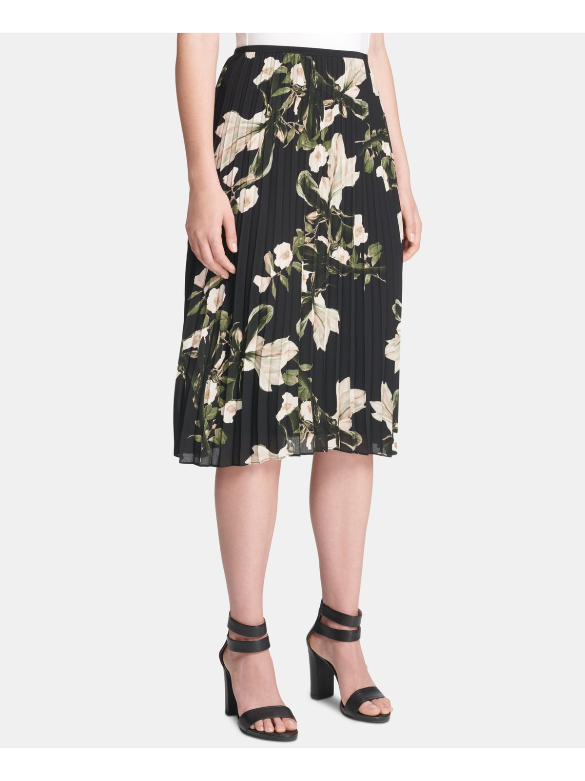 Женская черная круглая юбка с цветочным рисунком DKNY 2