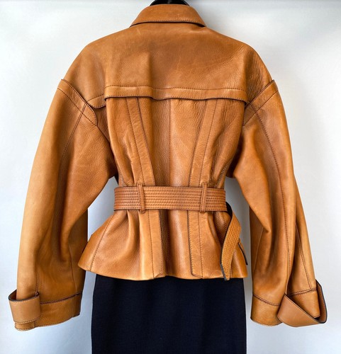 Chaqueta de Cuero BURBERRY Marrón Tostado Doble Pecho con Cinturón 42 8 Años 2000 Italia - Imagen 4 de 7
