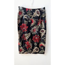Vintage 90s Dolce Apparel Petites Heavy Beaded Pencil Midi Skirt Floral Medium P
