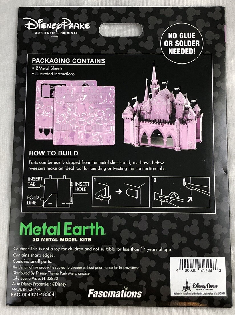 Disney Parks Sleeping Beauty Castle In Color Pink Metal Earth 3D Model Kits NEW