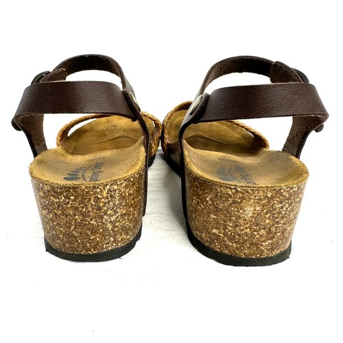 Spring Step Women Size 7.5 / 38 Brown Leather Cork Low Wedge Sandal Shoe - Picture 4 of 8