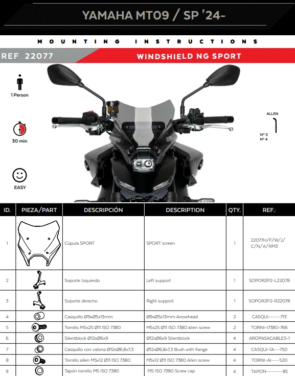Deflector De Parabrisas Deportivo Puig Tinte Oscuro Yamaha MT-09 / SP 24 - 25 - Imagen 3 de 4