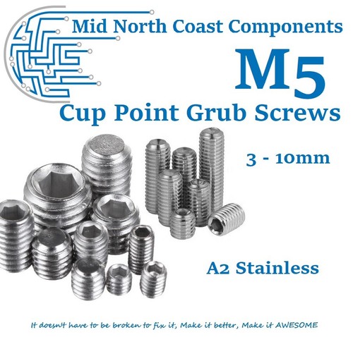 M5 x 3mm-20mm Cup Point Grub Screw Set Screws Hex Head 0.8, 304 Stainless Steel - Picture 2 of 6