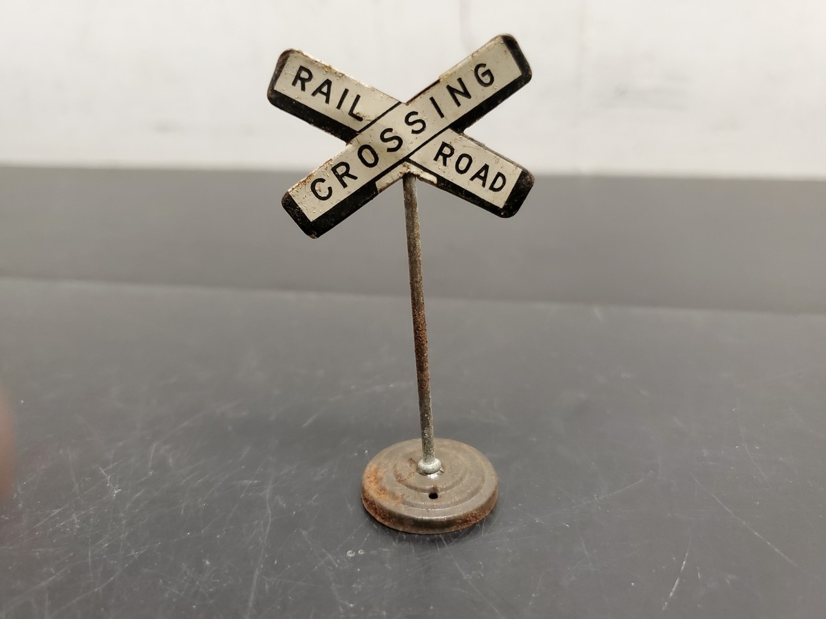 VTG METAL RAILROAD CROSSING SIGN TOY TRAIN SET DISPLAY LIONEL MARX