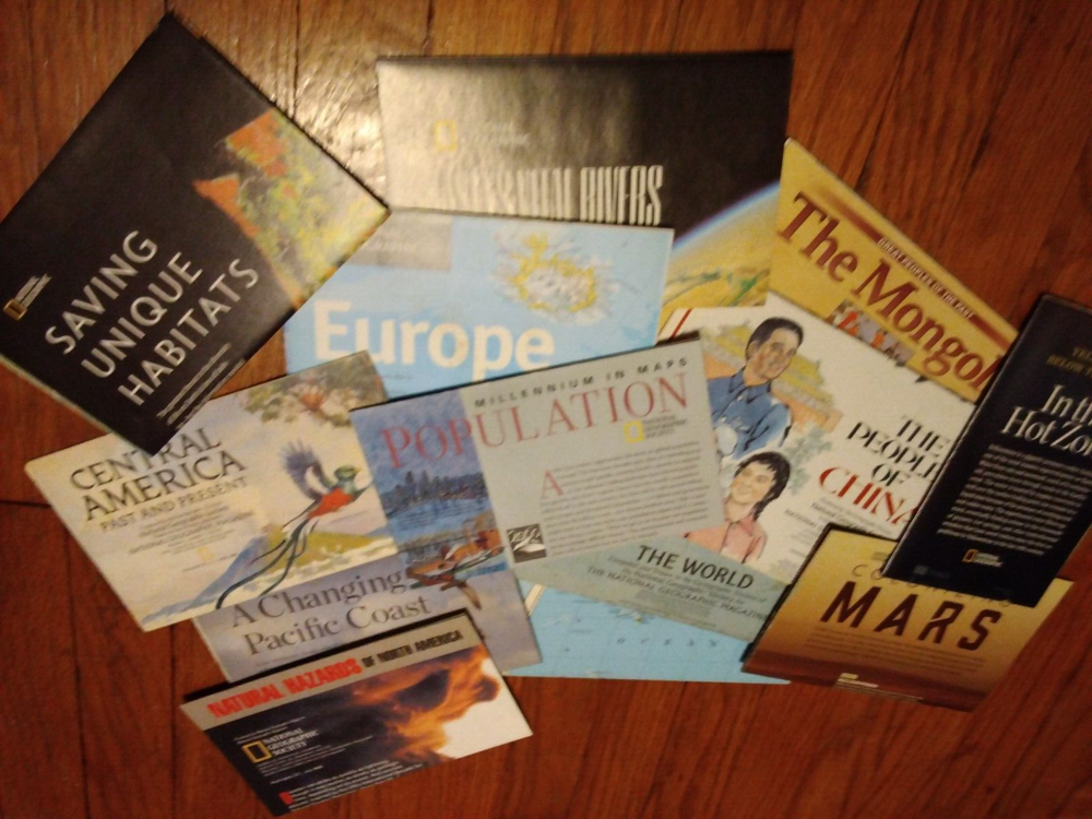 Lot 13 Nat'l Geograph Wall Map Poster Vtg Teach Home School History Science Art