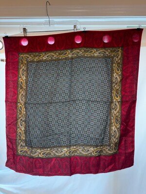 Square Scarf 100% Silk from Club 7 Echo with some paisley print Maroon Gold Navy
