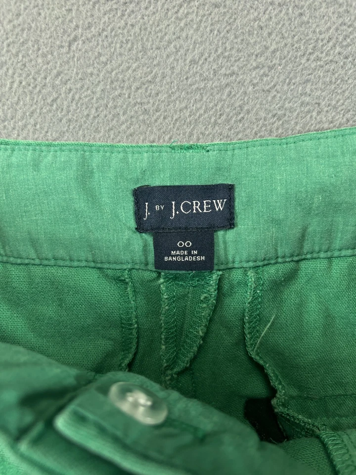 Pantalones Cortos J Crew Para Mujer 00 Verde Chino Mezcla de Lino Ribete de Vieira Informal Damas Foto 3 de 4