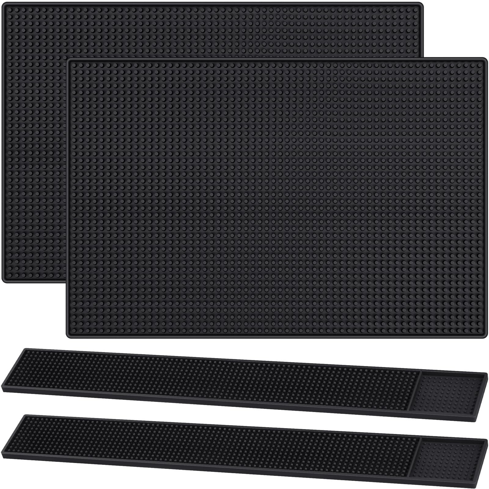 4 Pcs Rubber Bar Mat Black Bar Spill Mat Thick Durable and Stylish Coffee Bar...
