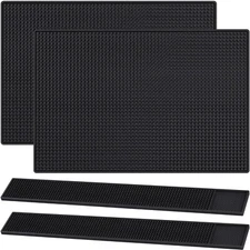 4 Pcs Rubber Bar Mat Black Bar Spill Mat Thick Durable and Stylish Coffee Bar...