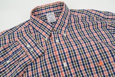 Brooks Brothers Regent Mens Large Navy Orange Gingham Checks Button Down Shirt