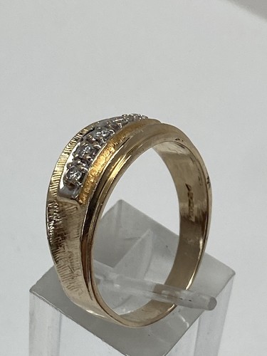 Estate 14K Yellow Gold Natural Diamond Satin Finish Men's Wedding Band Sz 10.75 - 第 6/13 張圖片