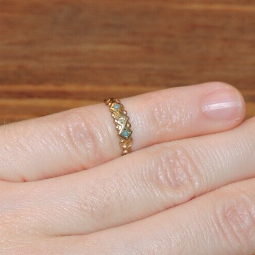 Antique 10K Gold Turquoise Baby Ring Band *Damaged* 0.6g - Picture 4 of 13