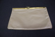 VINTAGE ETRA Genuine Leather Brown Envelope Clutch/Handbag W/Gold Tone Decor