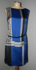 Clearance Sale ~ MAX STUDIO ~ BLACK BLUE Boat-Neck Geometric Shift DRESS S