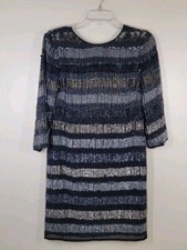 ASOS Luxe Navy Blue Beaded & Sequined 1/2 Sleeve Dress Women US 0 EU 4 NWT