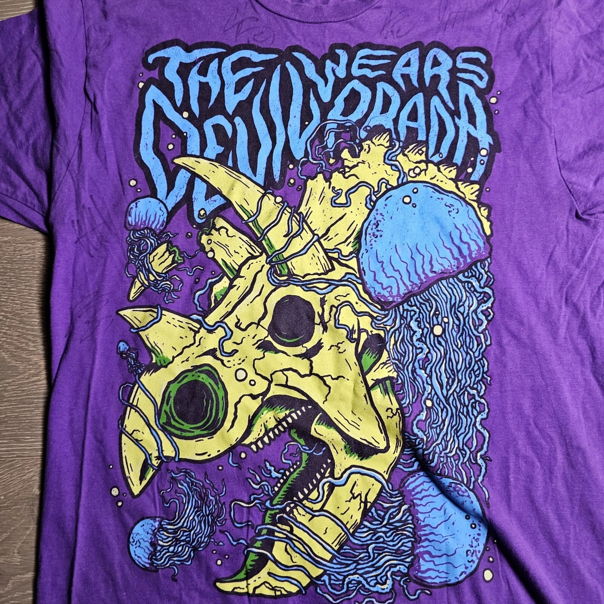 The Devil Wears Prada Band Tour Signed Adult T Shirt Autograph Large Purple j1a