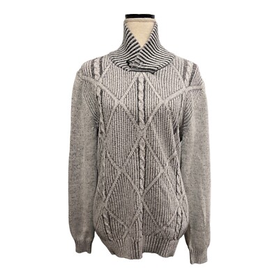 Method Sweater Gray Heavy Cable Knit Shawl Collar Pullover Size XL Fisherman