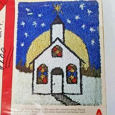 Vtg Caron Church with Star Latch Hook Rug Kit 1980 20"x 27" Christmas Open Box