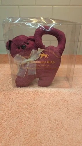 Vintage Huntington Ridge Stuffed Cat Maroon Fabric Covered Plush From Walmart 