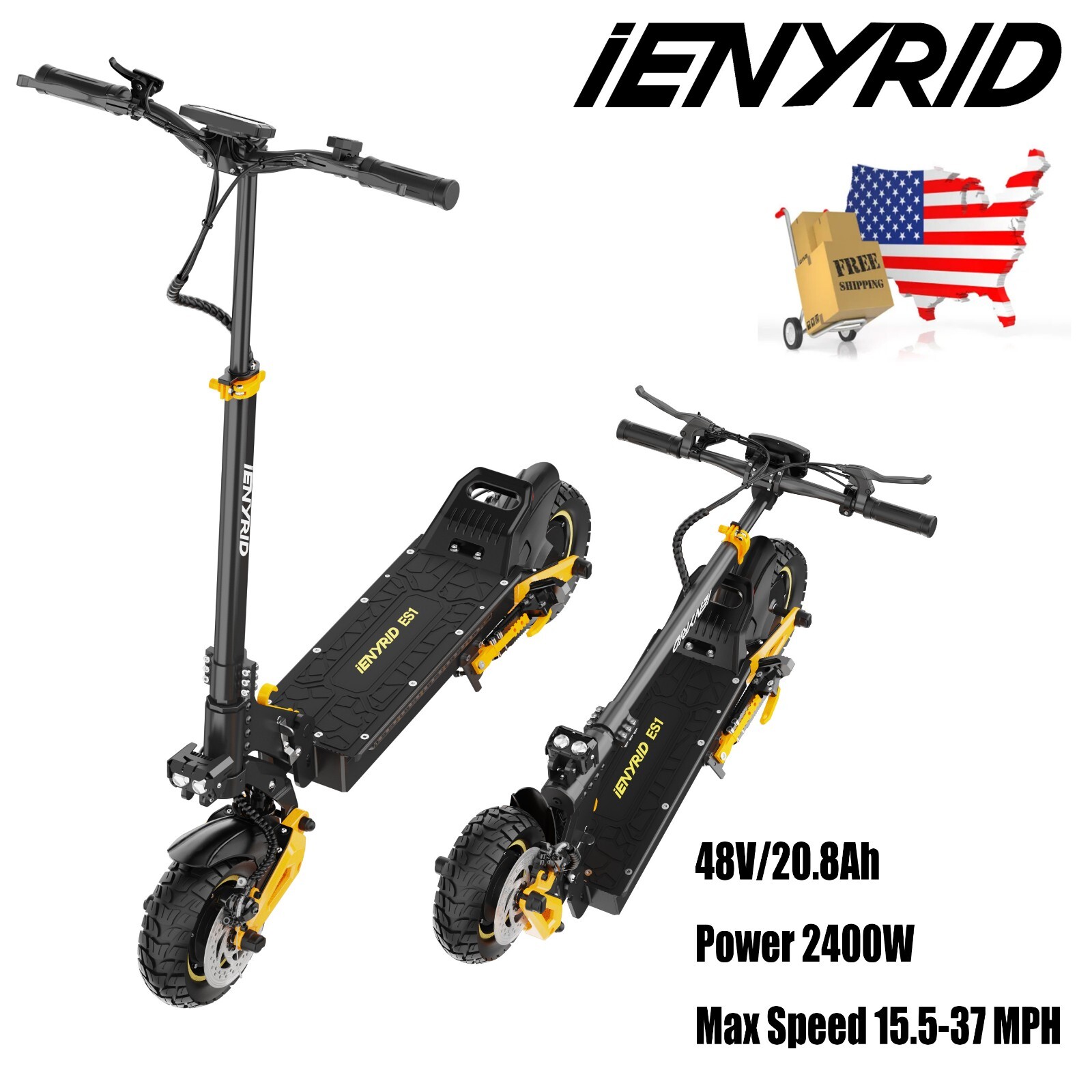 24OOW 48V 20.8AH Foldable Electric Scooter Dual Motor 10in Off-Road Tire 37MPH