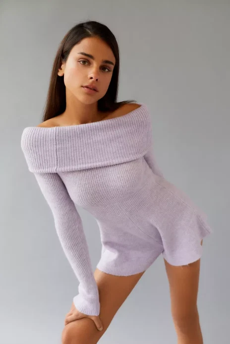 Mameluco tejido lavanda Urban Outfitters talla MEDIANA para mujer Grace Off Shoulders nuevo sin etiquetas Foto 2 de 4