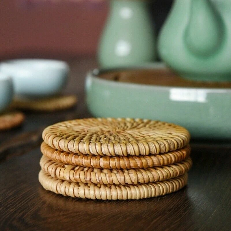 1PC Woven Rattan Placemats Heat Resistant Home Table Mat Tea Coffee Pad Coasters - Image 4 of 4