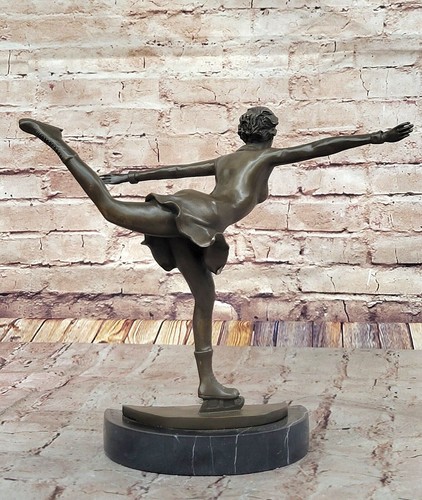 Art Deco Hand Made Ice Skater Sport Trophy Bronze Sculpture Marble Base Gift NR - Picture 5 of 10