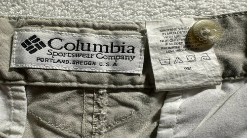 Columbia Hombre’s Crema 32 Carga Bolsillos Cortos Elástico Lateral Cintura Cremallera Sólido Plano - Imagen 5 de 7