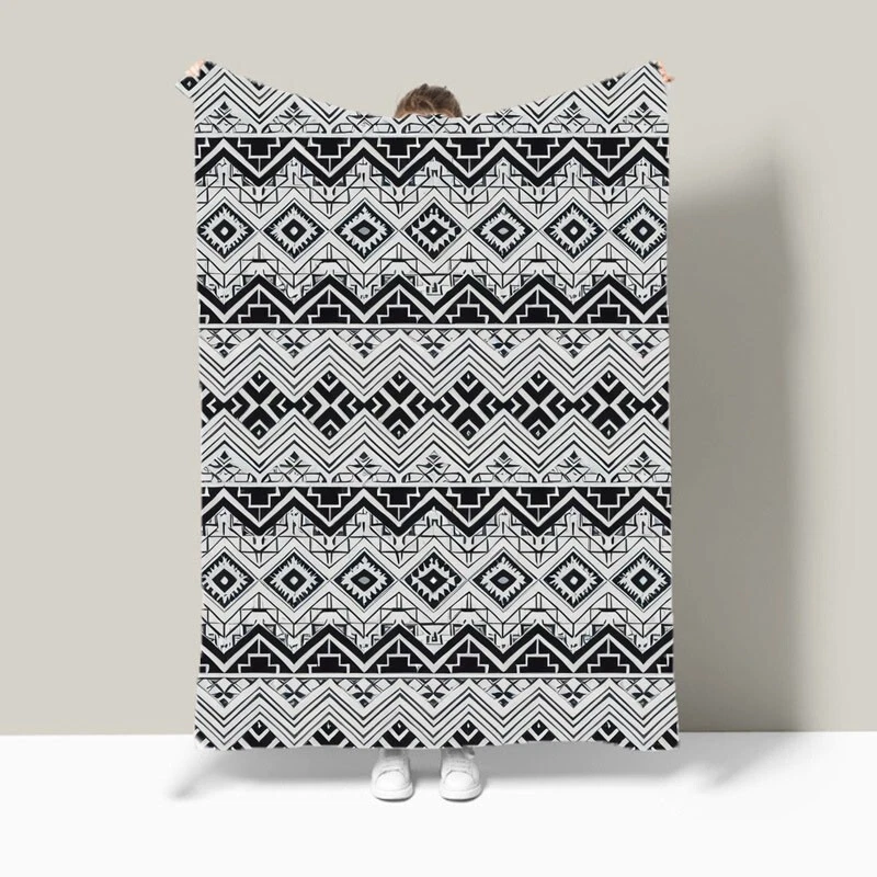 Geometric Zigzags Abstract Leaves Warm Bedspread Sofa Throw Blanket Holiday Gift - Image 4 of 4