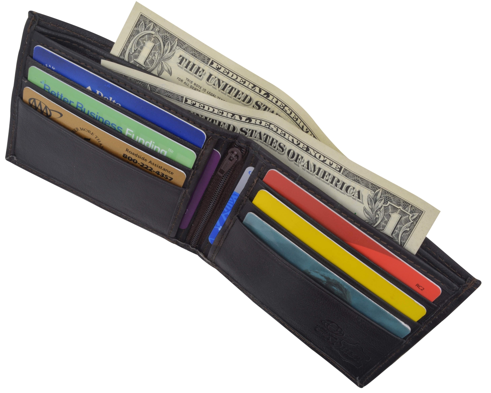 Genuine Lambskin Soft Leather Bifold Men's Wallet with Inner Zipper ...