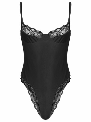 Men's Sheer Lace Lingerie Bodysuit Sissy Thong Leotard Crossdress Sexy Nightwear - Picture 5 of 38