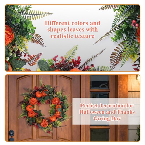 18" Wreath Artificial Pumpkin Berries Flowers Doors Halloween Thanksgiving Decor - Picture 7 of 10