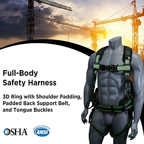 AFP Fall Protection Safety Harness Premium Hi-Viz Lime Black Reflective Bad Boy - Picture 6 of 6