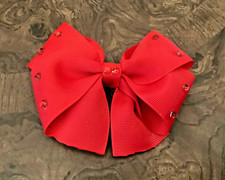 Red Double Loop Hair Bow W/ Rhinestones