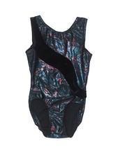 Girl Mondor Green Black Foil Dance Gymnastic Leotard Size 6X/7