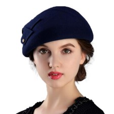 Womens Wool Felt French Berets Bowler Church Fedora Hat Artist Boina Bowknot Cap